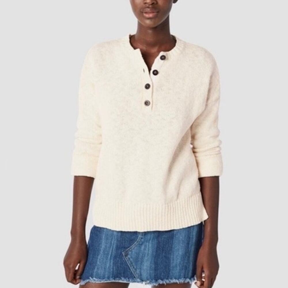 Derek Lam Denim Henley Knit Pullover Sweater Cream Size Medium